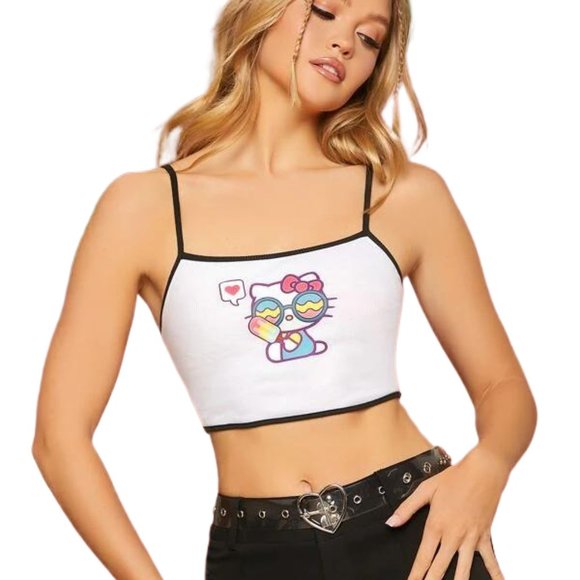 Hello Kitty Tops - *SOLD* HELLO KITTY Heart Ice Cream Graphic Crop Cami Top, size M